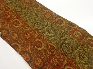 変わり横段に亀甲・向かい鳥模様織出し名古屋帯